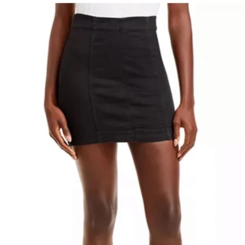 Free people modern femme denim mini skirt in black